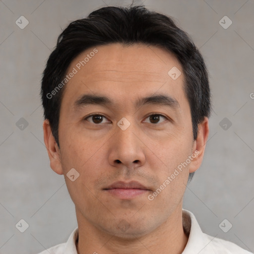 Neutral asian young-adult male with short  brown hair and brown eyes