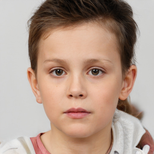 Neutral white child female with short  brown hair and brown eyes