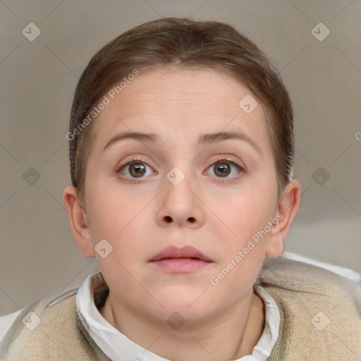 Neutral white child female with short  brown hair and brown eyes