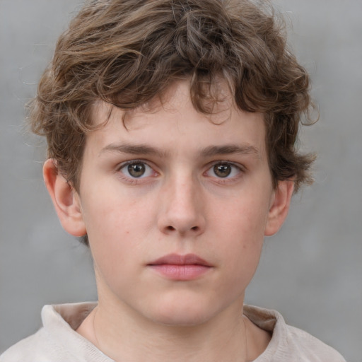 Neutral white child male with short  brown hair and grey eyes