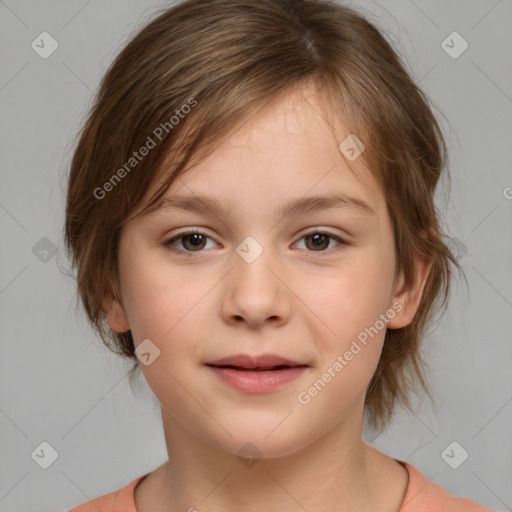 Neutral white child female with medium  brown hair and brown eyes