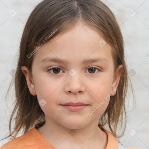 Neutral white child female with medium  brown hair and brown eyes