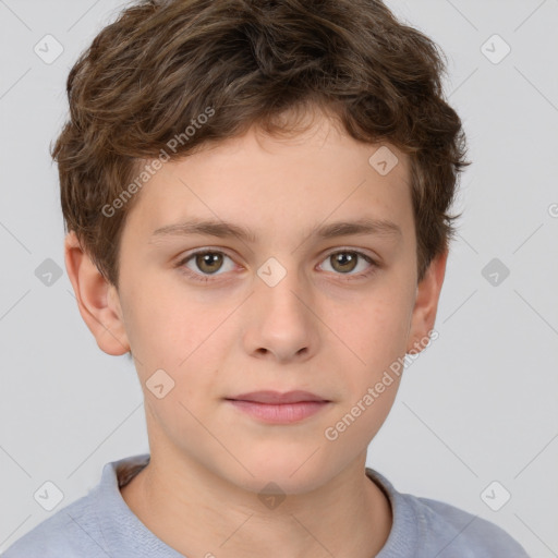 Joyful white child male with short  brown hair and brown eyes