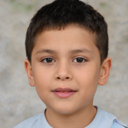 Joyful white child male with short  brown hair and brown eyes