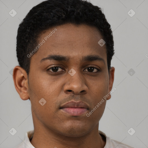 Neutral black young-adult male with short  brown hair and brown eyes