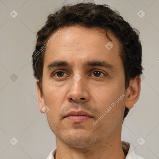 Neutral white adult male with short  brown hair and brown eyes