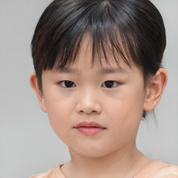 Neutral asian child female with short  brown hair and brown eyes