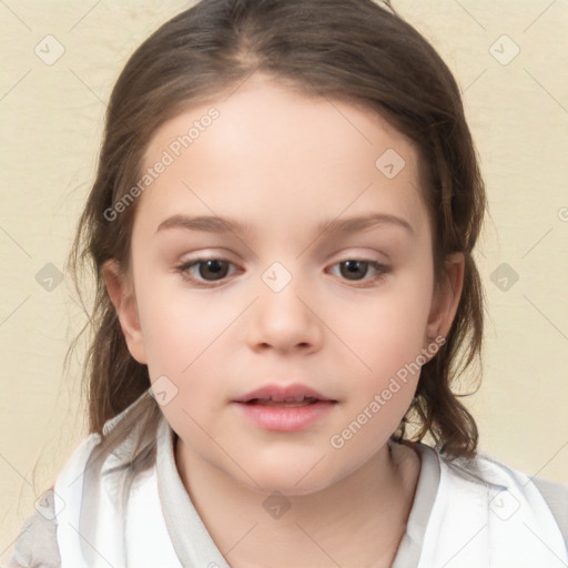 Neutral white child female with medium  brown hair and brown eyes