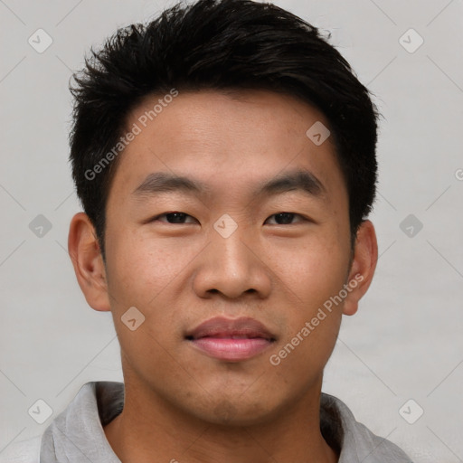 Neutral asian young-adult male with short  black hair and brown eyes