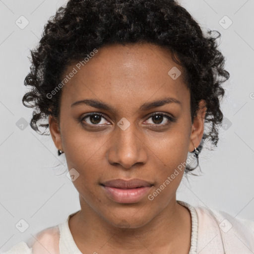 Neutral black young-adult female with short  brown hair and brown eyes