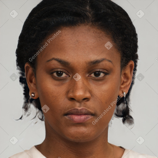 Neutral black young-adult female with short  brown hair and brown eyes