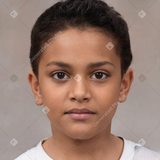 Neutral white child female with short  brown hair and brown eyes