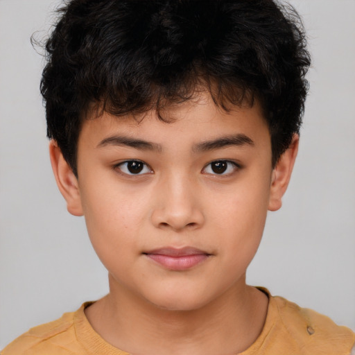 Neutral asian child male with short  brown hair and brown eyes