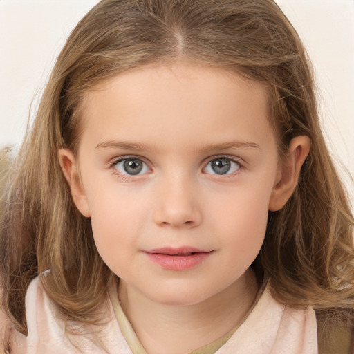 Neutral white child female with medium  brown hair and grey eyes