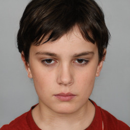 Neutral white young-adult female with short  brown hair and brown eyes