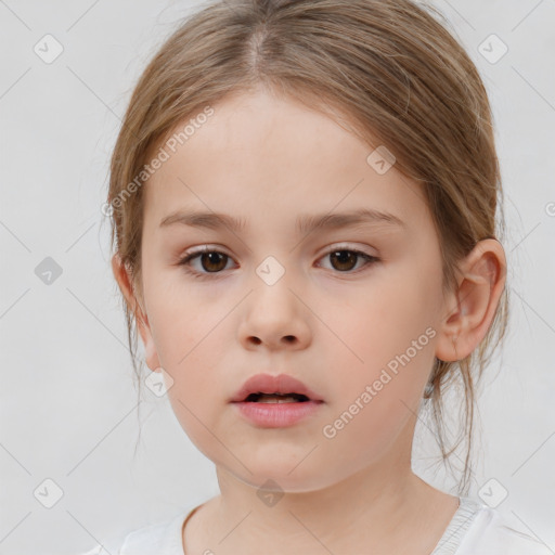 Neutral white child female with medium  brown hair and brown eyes