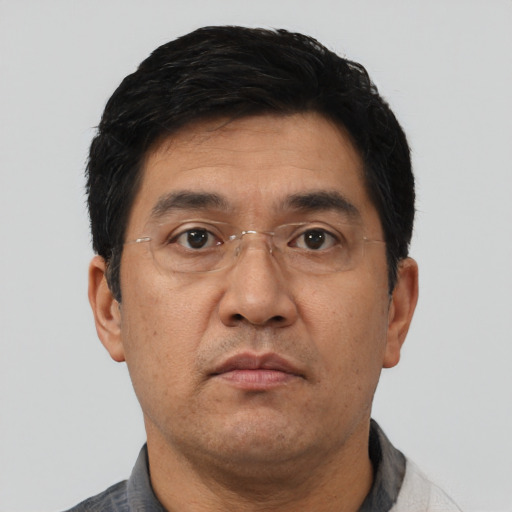 Neutral asian adult male with short  black hair and brown eyes