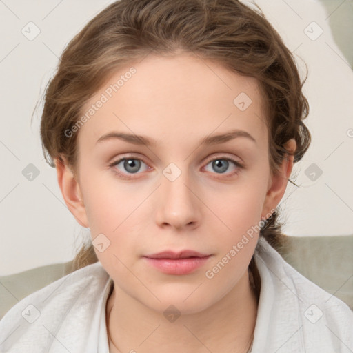 Neutral white young-adult female with medium  brown hair and green eyes