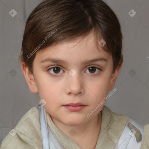 Neutral white child female with short  brown hair and brown eyes