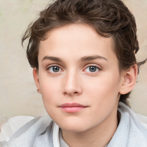 Neutral white young-adult female with short  brown hair and brown eyes