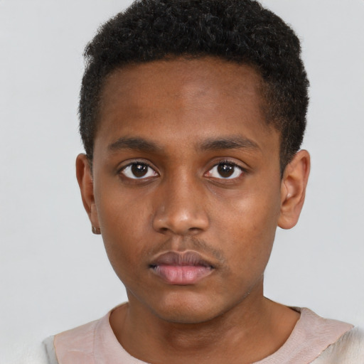 Neutral black young-adult male with short  brown hair and brown eyes