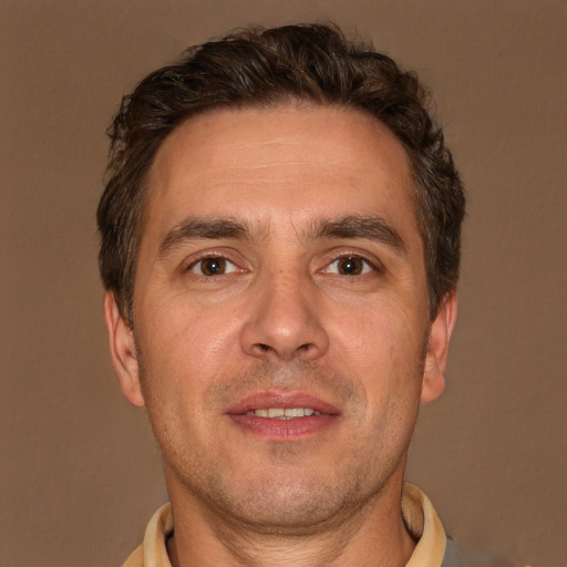Neutral white adult male with short  brown hair and brown eyes
