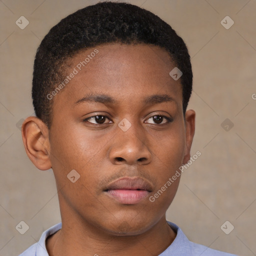 Neutral black young-adult male with short  brown hair and brown eyes