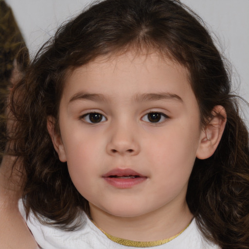 Neutral white child female with medium  brown hair and brown eyes