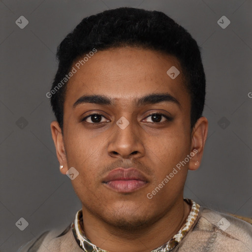 Neutral black young-adult male with short  brown hair and brown eyes