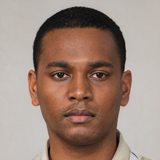 Neutral black young-adult male with short  brown hair and brown eyes