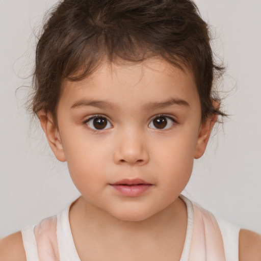 Neutral white child female with short  brown hair and brown eyes