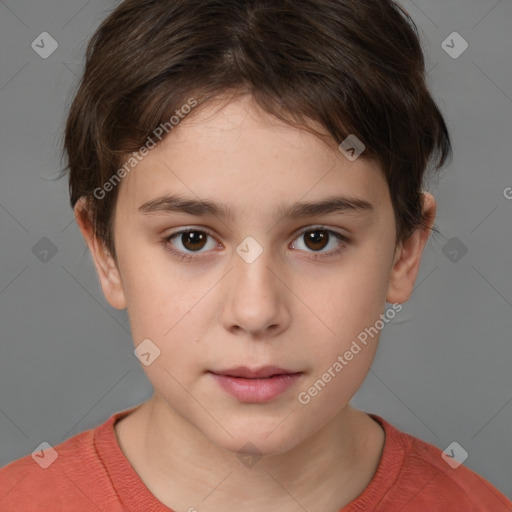 Neutral white child female with short  brown hair and brown eyes