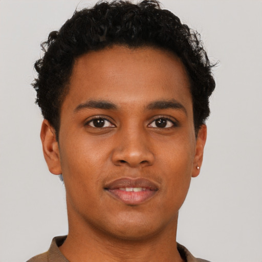 Neutral black young-adult male with short  brown hair and brown eyes