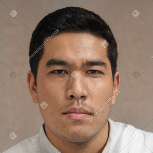 Neutral asian young-adult male with short  black hair and brown eyes