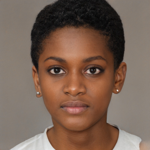 Neutral black young-adult female with short  brown hair and brown eyes
