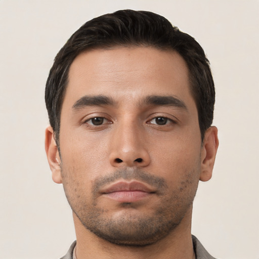 Neutral asian young-adult male with short  black hair and brown eyes