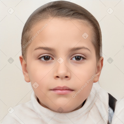 Neutral white child female with short  brown hair and brown eyes