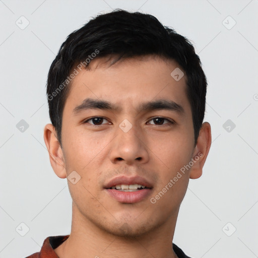 Neutral asian young-adult male with short  black hair and brown eyes