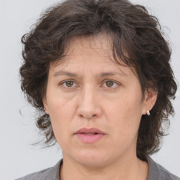 Neutral white adult female with medium  brown hair and brown eyes