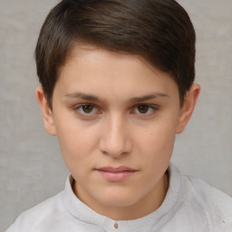 Neutral white young-adult female with short  brown hair and brown eyes