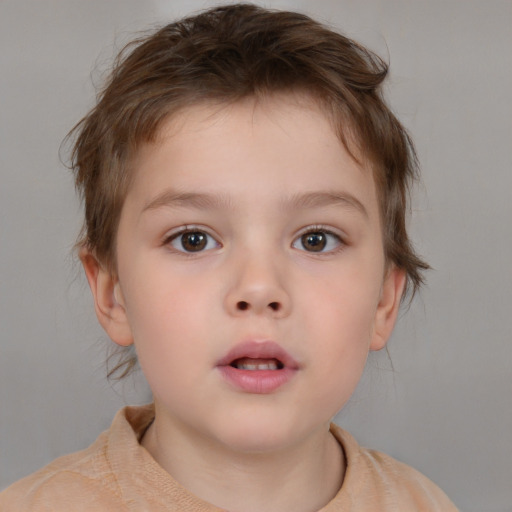 Neutral white child male with medium  brown hair and brown eyes