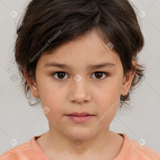 Neutral white child female with medium  brown hair and brown eyes