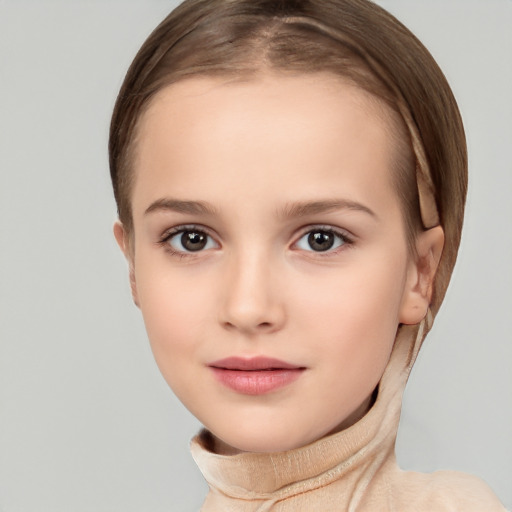 Neutral white child female with short  brown hair and brown eyes