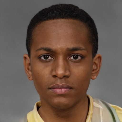Neutral latino young-adult male with short  brown hair and brown eyes