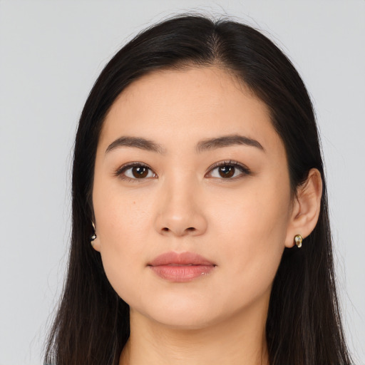Neutral white young-adult female with long  black hair and brown eyes