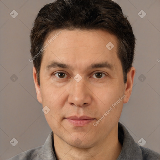 Neutral white adult male with short  brown hair and brown eyes