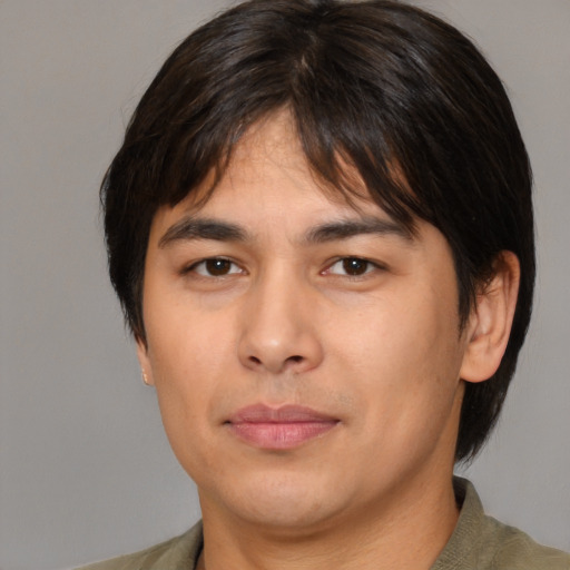 Neutral asian young-adult male with medium  brown hair and brown eyes