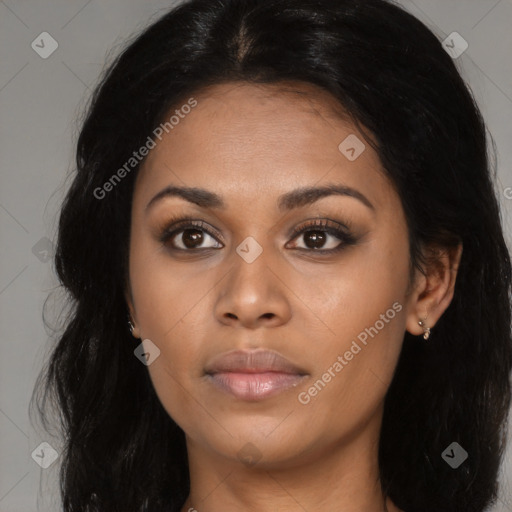 Neutral black young-adult female with long  black hair and brown eyes