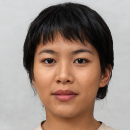 Neutral asian young-adult female with medium  black hair and brown eyes