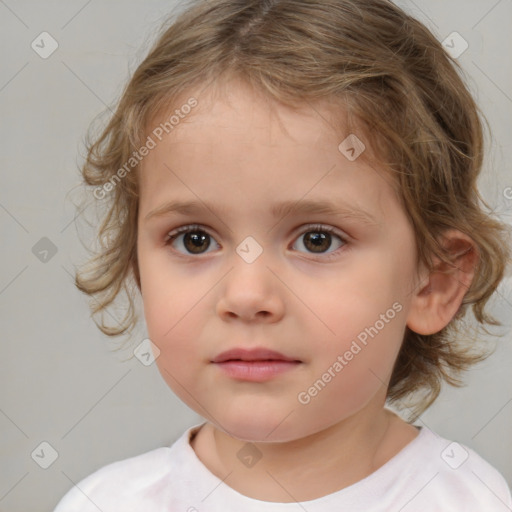 Neutral white child female with medium  brown hair and brown eyes